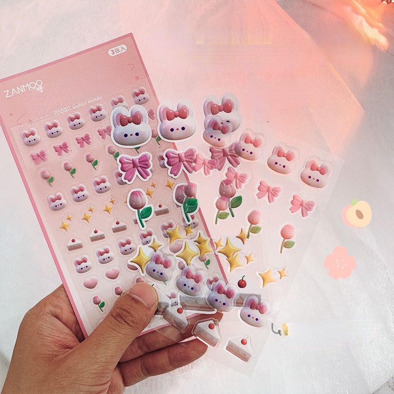 3 Lembar / Pak Stiker Kuku Motif Kartun Beruang 3D Untuk Dekorasi Nail Art DIY