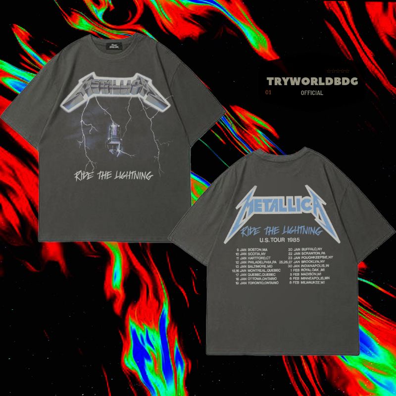 KAOS OVERSIZE / OVERSIZE T SHIRT / OVERSIZE / KAOS BAND METALLICA LIDE THE LIGHTNING U.S TOUR 1985 V
