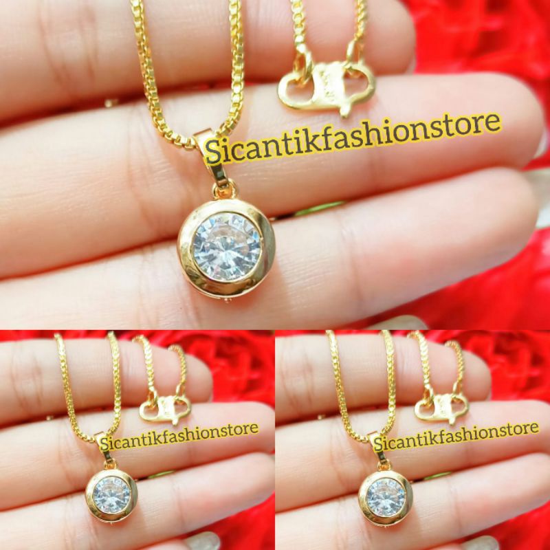 Kalung Titanium liontin Permata Model Bulat Fashion Wanita Terlaris Anti Karat Kalung wanita  Gold