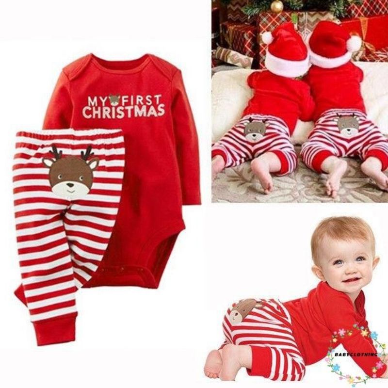 Romper my first Christmas 1st xmas Kostum Santa claus Bayi Snowman setelan import baju natal anak cowok laki boy