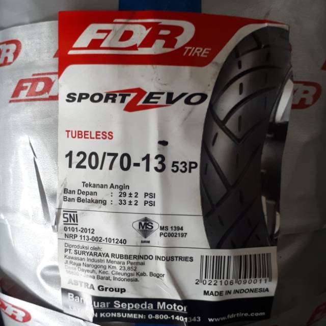 FDR Sport Zevo ukuran 120/70 - 13 . Ban depan Yamaha NMAX