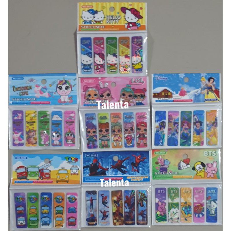 Sticky Note / Pembatas Buku / Post It Plastik Hologram Gambar Fancy Karakter 100pcs