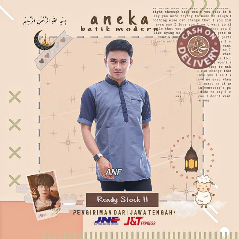 BAJU KOKO PRIA COWOK MUSLIM LENGAN PENDEK M L XL LEBARAN WARNA BIRU NAVI NAVY MERAH HITAM ABU