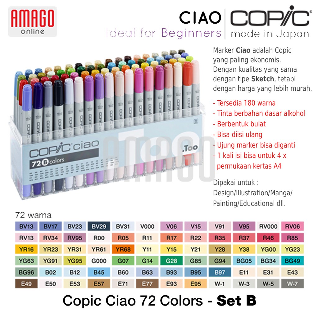 COPIC CIAO - 72 COLOR SET B - CCM/72B