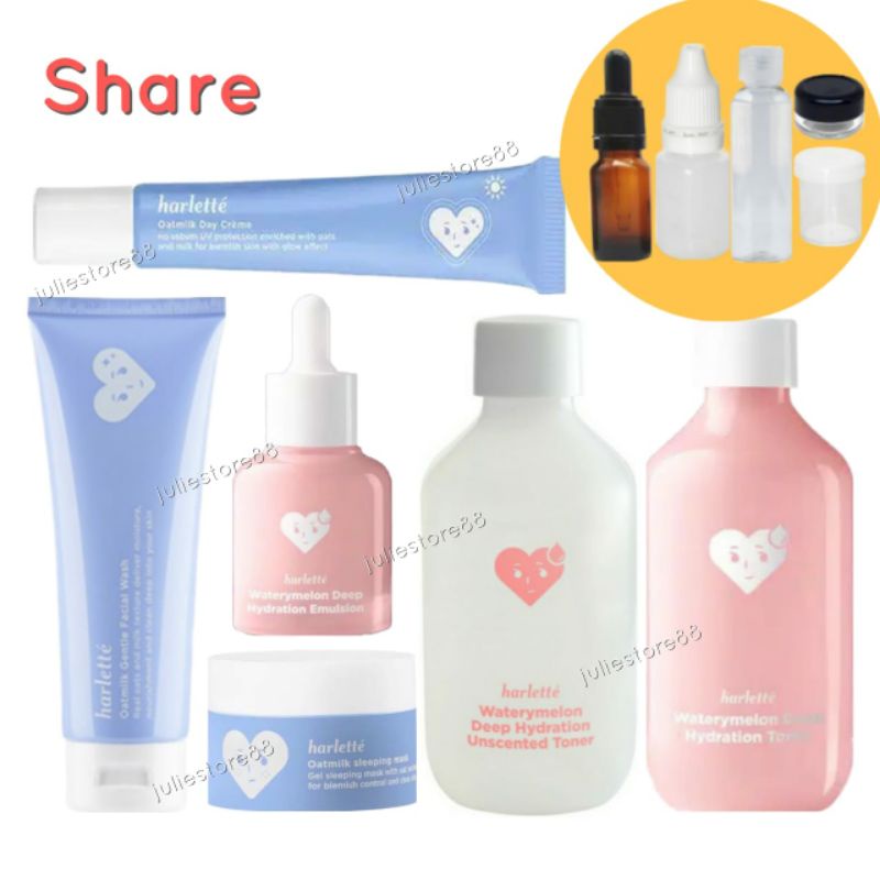 (Share) HARLETTE Waterymelon Unscented Toner Emulsion Oatmilk Day Cream Sleeping Mask Facial Wash