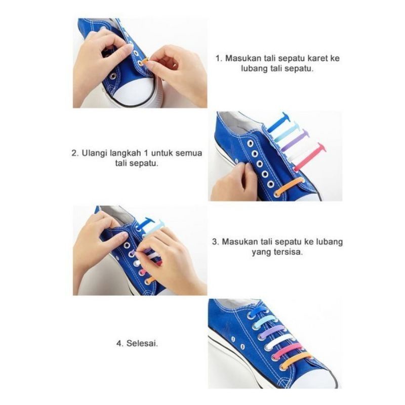 Tali Sepatu Silikon Elastis Shoe Laces Karet Shoelace Silicone 1 Set Untuk Sepasang Sepatu