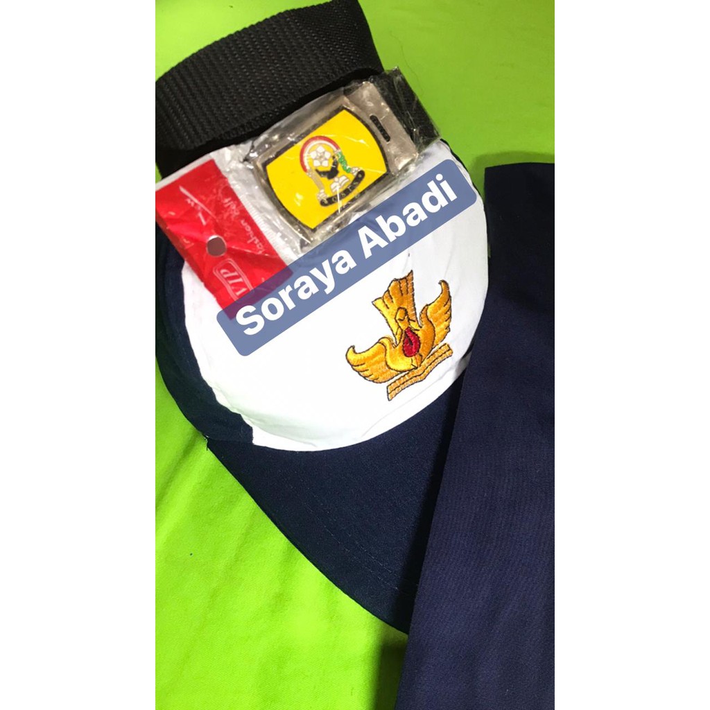 Paket Topi SMP BIRU PUTIH + Dasi SMP Polos + Gesper