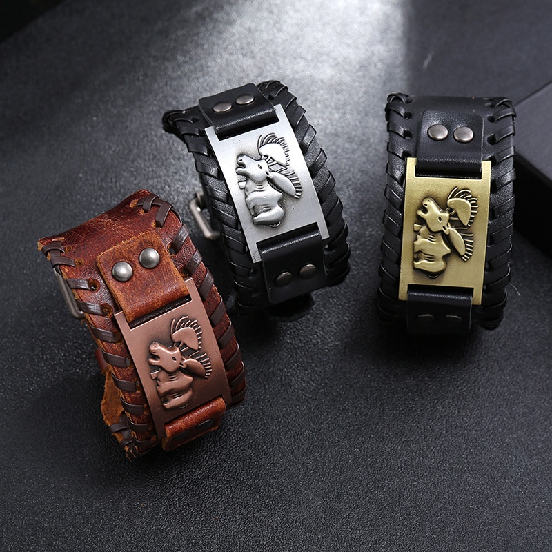 Gelang Kulit Nordic Viking Rune Dewa Rusa Pria Gelang Punk Kulit Anyaman Aksesoris Pesta Perhiasan Hadiah