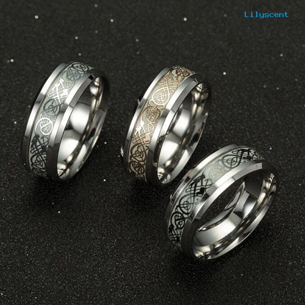 Ls Cincin Desain Naga Luminous Bahan Stainless Steel Gaya Vintage Klasik Untuk Pria / Wanita