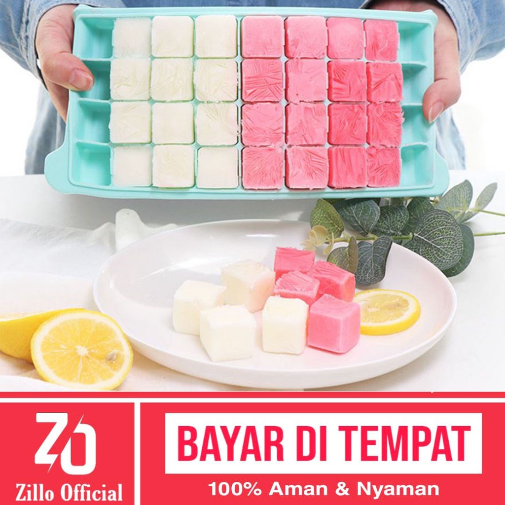 ZILLO Cetakan Es Batu Dengan Penutup Bahan Silikon 36 Kotak Cetakan Es Ager Puding Mudah Dilepas