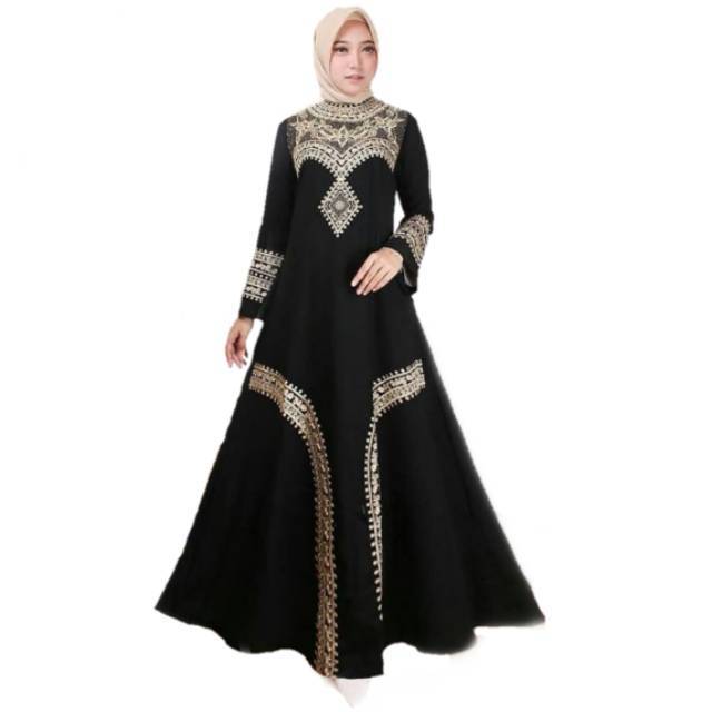 Abaya Bordir CITRA Bahan Saudi Jetblack Syar'i / Abaya Hitam Arabian Style INDO ABAYA