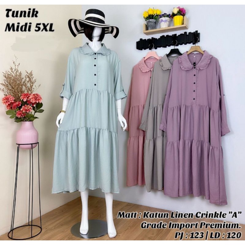 OVERSIZE MIDI DRESS JUMBO LINEN CRINKLE LD 120 (fit 5XL)