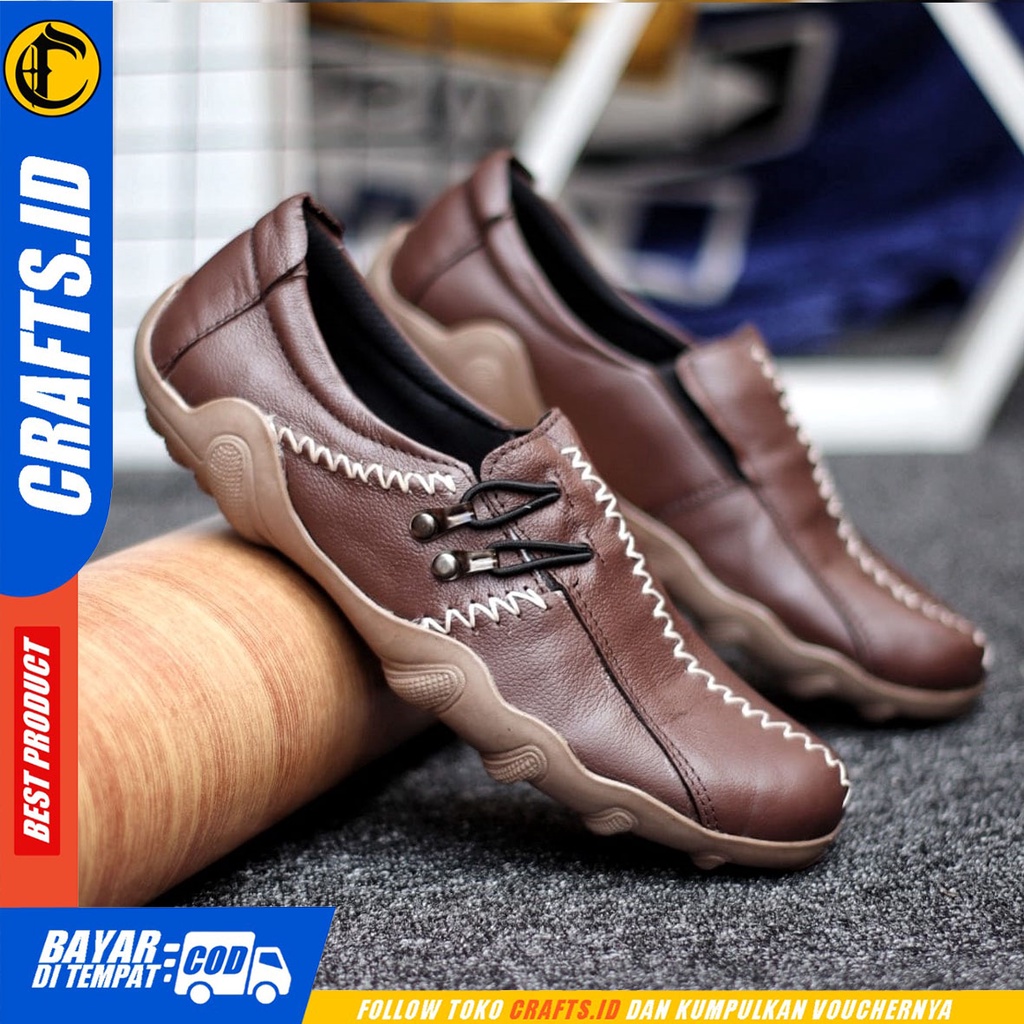 CRAFTS Zigc - Sepatu Slip On Pria Casual Kulit Asli