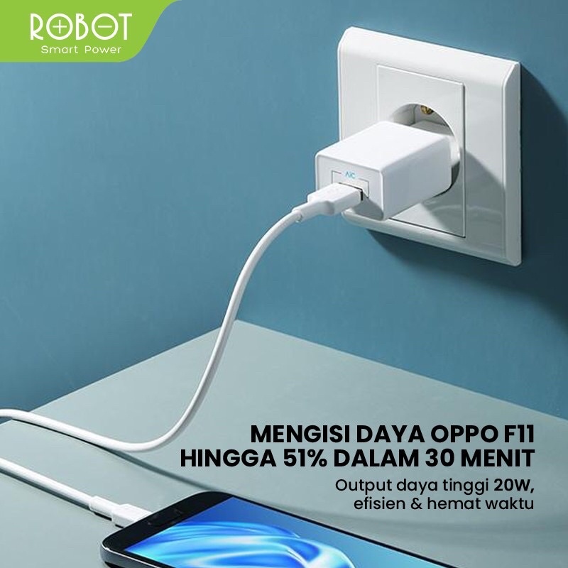 ROBOT RVM100 4A 100cm VOOC Flash Charging Micro  Data Cable with Velcro Strap White Fast Charging