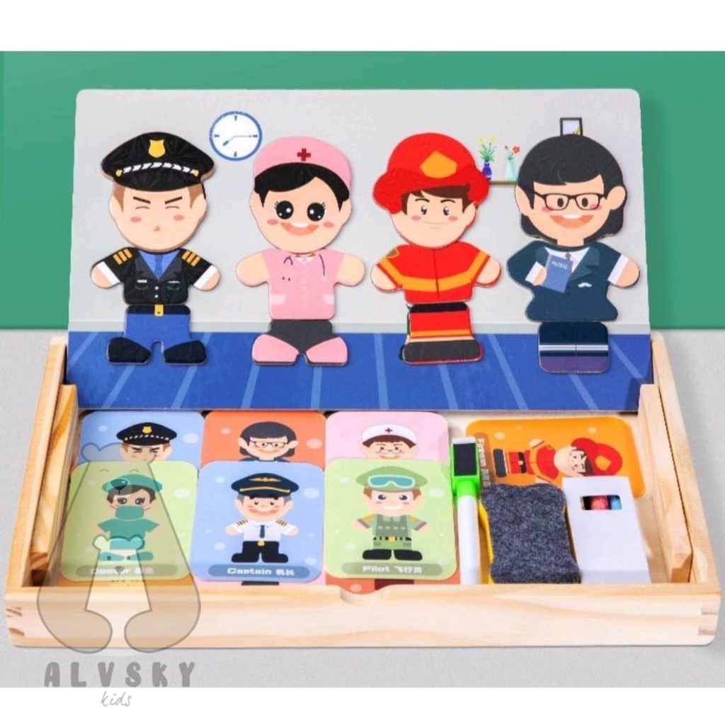 MAINAN EDUKASI ANAK PAPAN TULIS PUZZLE MAGNET / MAGNETIC PUZZLE / MAINAN ANAK PUZZLE PROFESI / 3D JIGSAW PUZZLE BOX