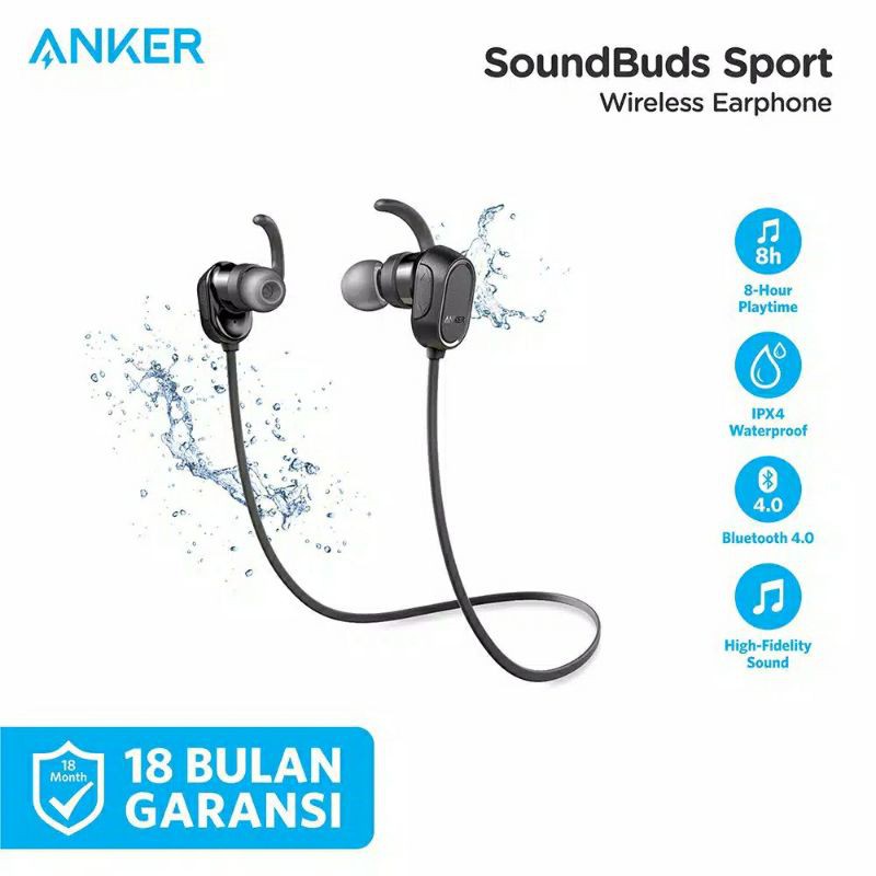 earphone bluetooth Anker Soundbuds Sport A3233 Original headset garansi ANKER Indonesia