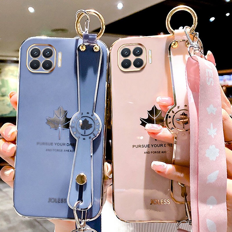 Case Motif Daun Maple Dengan lanyard Untuk OPPO Reno 4F A93 2020 F17 Pro