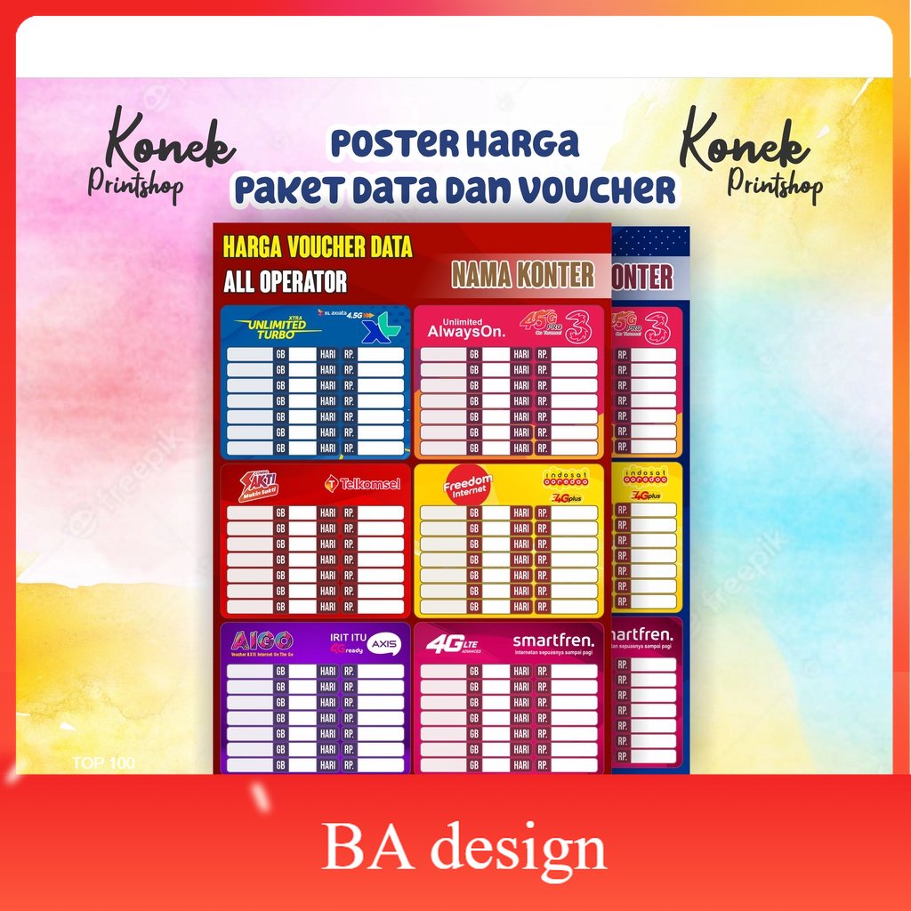 

(All Operator) Poster Konter Daftar Harga Kuota dan Paket Data - BA Design