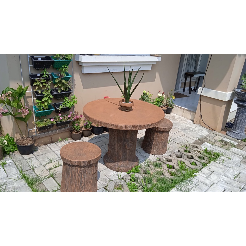 Meja Kursi Taman Minimalis 4 kursi | Meja Kursi Urat Kayu Anti Air