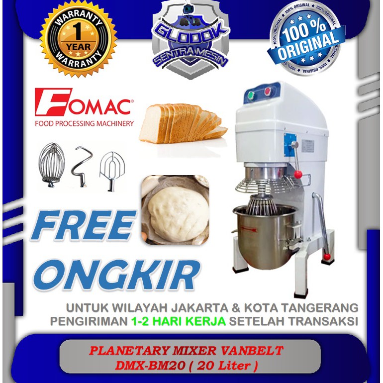 Planetary Dough Mixer Vanbelt 20 Liter Mixer Roti DMX-BM20 FOMAC