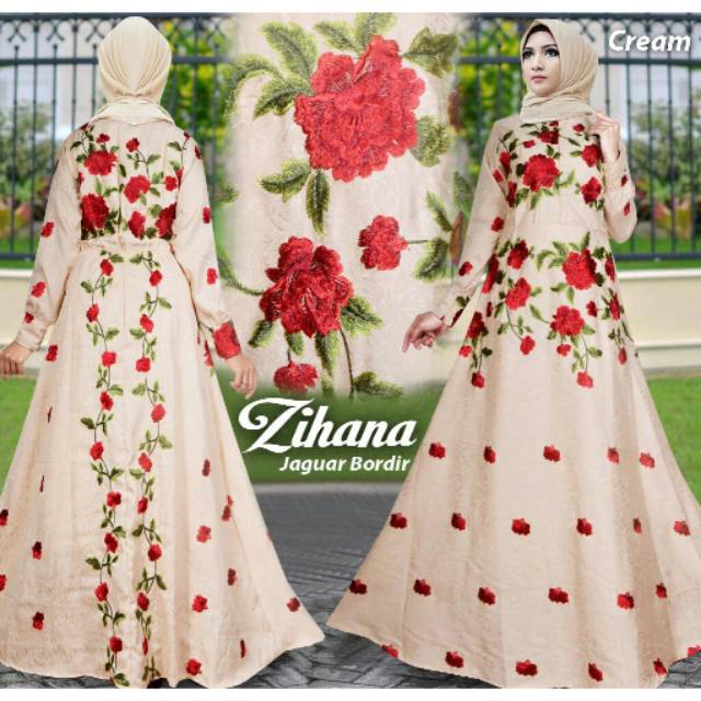 Zihana gamis bahan jaguard bunga