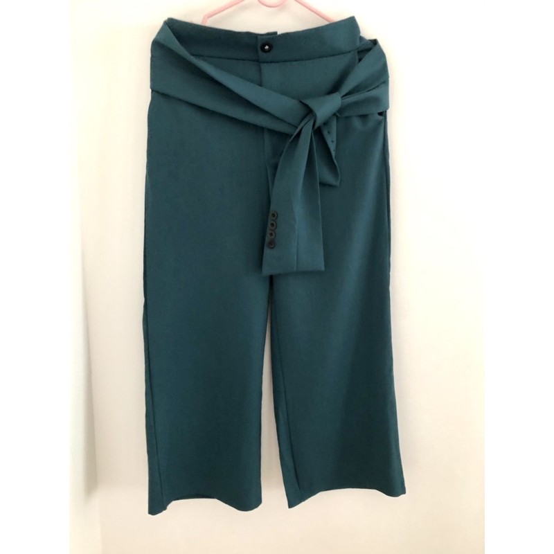 Celana panjang kulot warna hijau tua