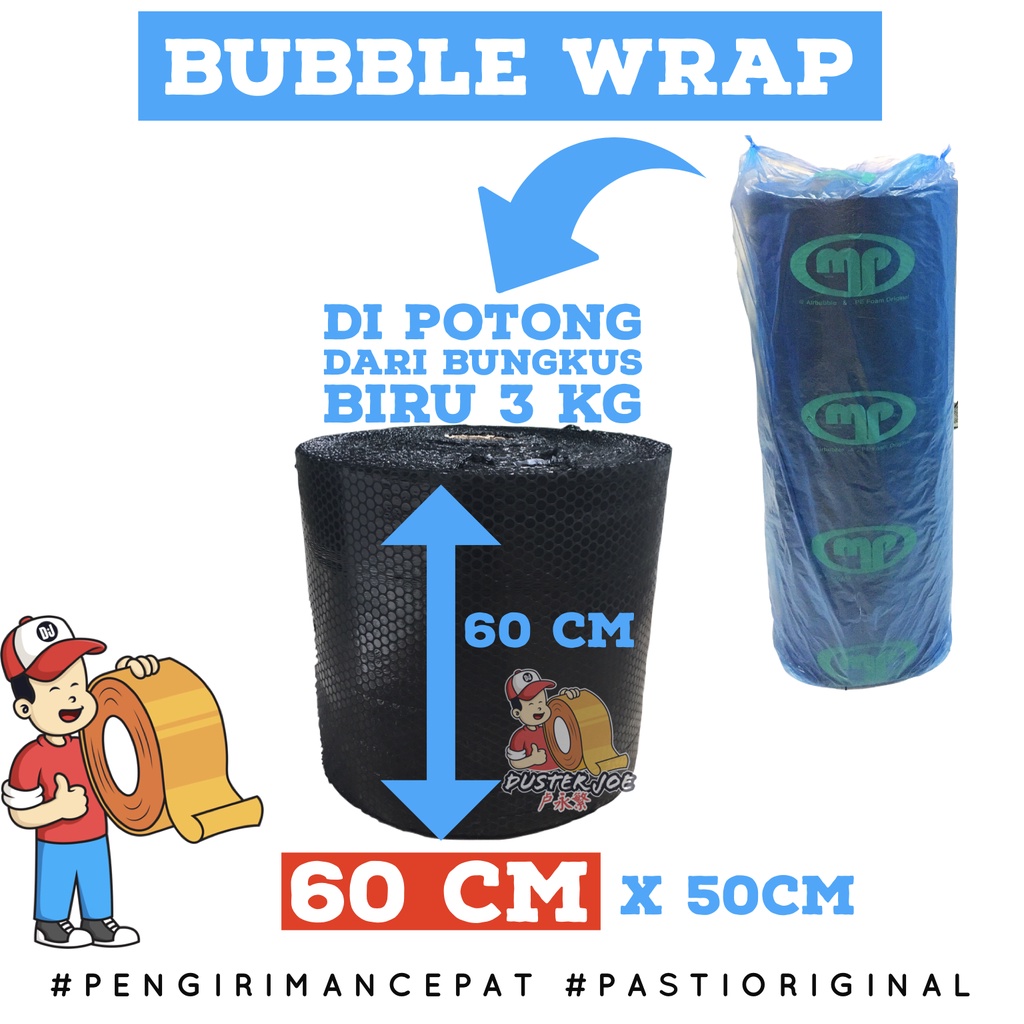 

Bubble Wrap Hitam Mulia Pack 60cm x 50M BUNGKUS BIRU (POT.3.3KG) PER 1 ROL
