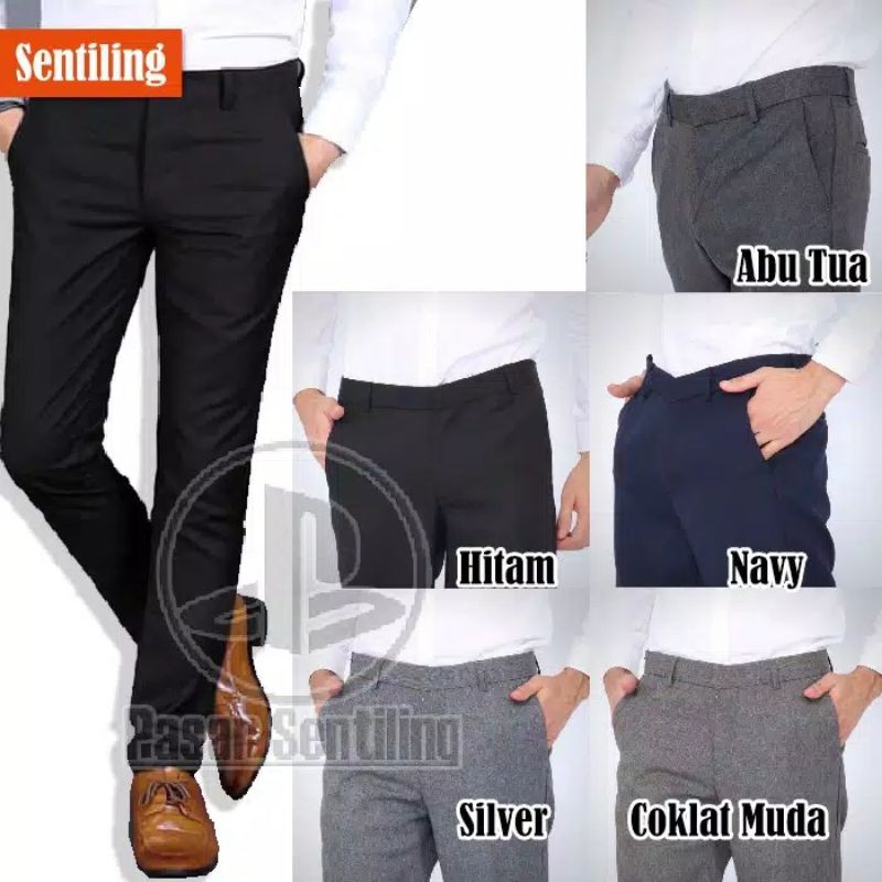 Celana kantoran Formal pria slimfit bahan katun wool