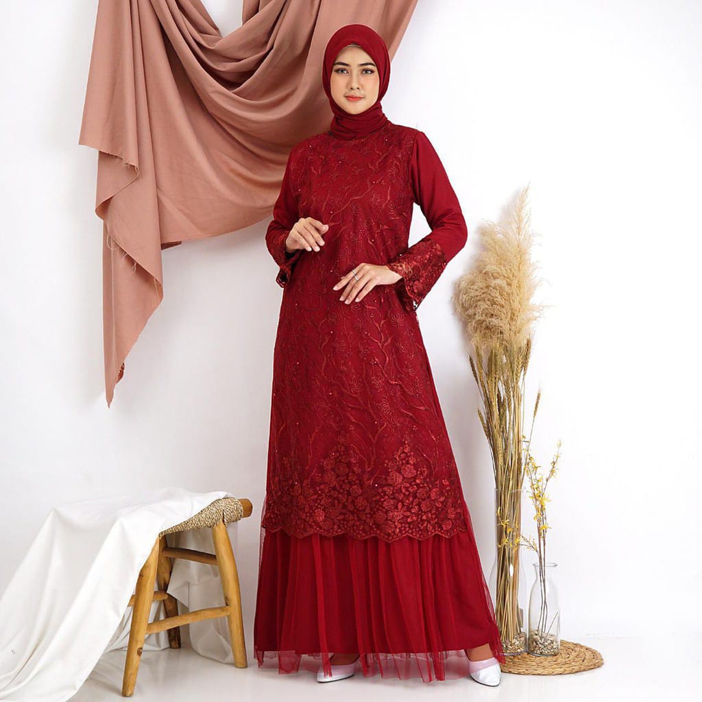 (READY STOK) GAUN BROKAT TILE DOT PREMIUM OOTD KONDANGAN ASMIRANDAH DRESS GERALDINE NEW GAMIS PESTA 