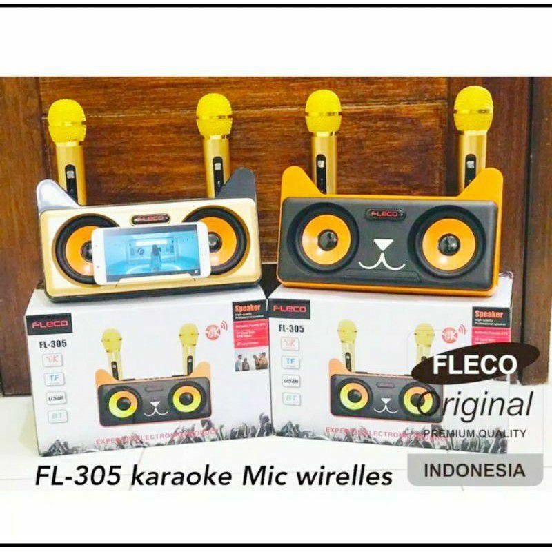 Speaker Wireless Bluetooth Karaoke Fleco F-305 Terbaru (Bonus mic 2 Pcs)