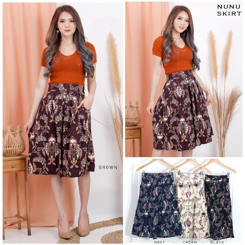 Evercloth Nunu Rok Batik Wanita Selutut Bawahan Batik Perempuan Rok Cewek Batik 3/4 7/8 Rok Panjang