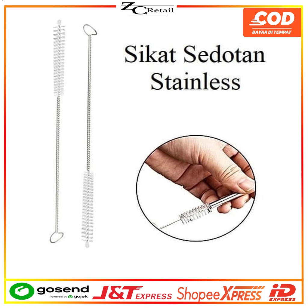 Alat pembersih Sikat Sedotan besi Stainless Steel Brush Straw Stain Less Bengkok Lurus