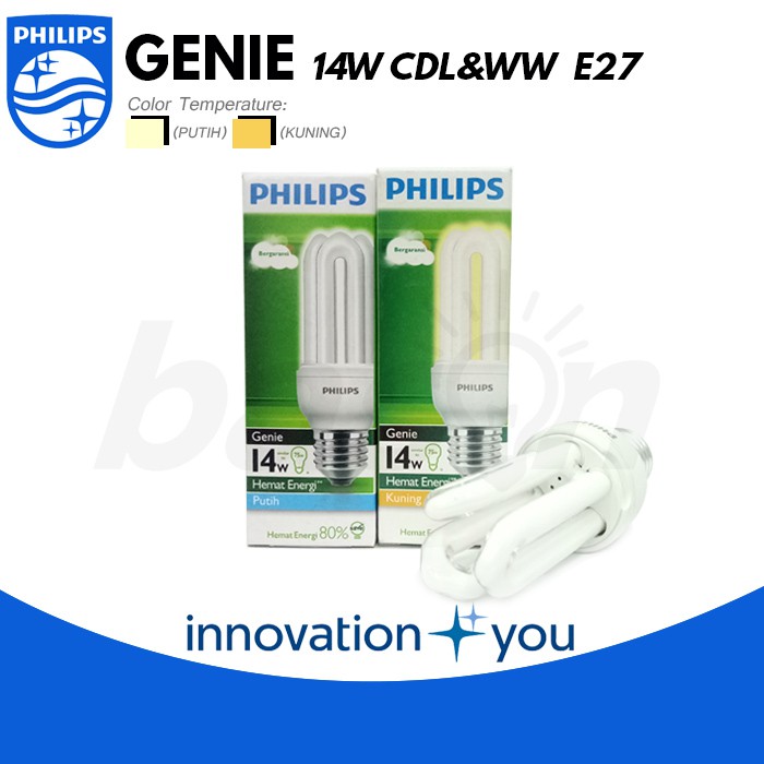 PHILIPS Essential Genie 14W E27 | Lampu Hemat Energy | Cahaya Kuning atau Putih