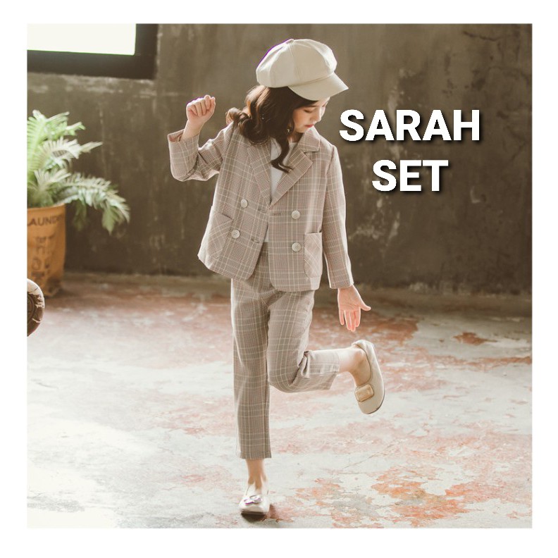 SARAH SET / BAJU SETELAN BLAZER ANAK PEREMPUAN KOREA / SET JAS CELANA ANAK CEWEK IMPORT