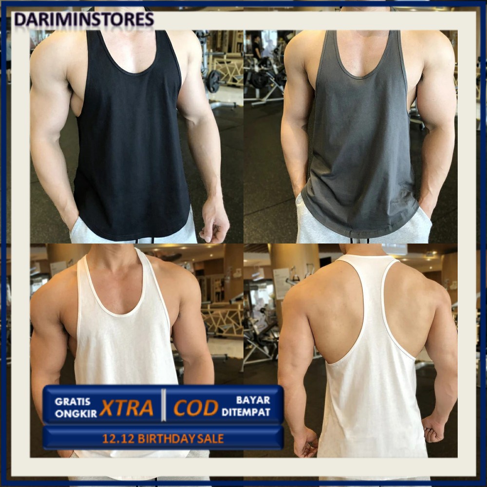 SINGLET GYM PRIA POLOS OVERSIZE FITNESS TALI KECIL RUNNING TRAINING SPORT WEAR MEN TANK TOP DARSTOR