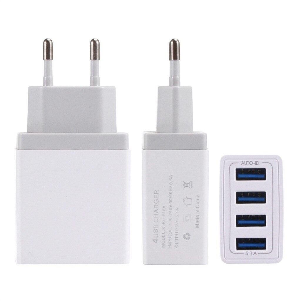 Adaptor Pengisi Daya Ponsel Universal 4 Port USB Travel Charger 5V 5.1A Smart SmartPhone USB Batok Kepala Pengisi Daya Cepat Smart Charger Plus kabel Micro