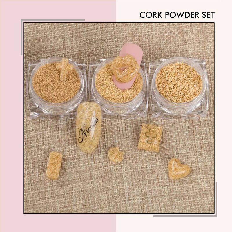 Nail cork powder set serpihan kayu nail art wooden decorative