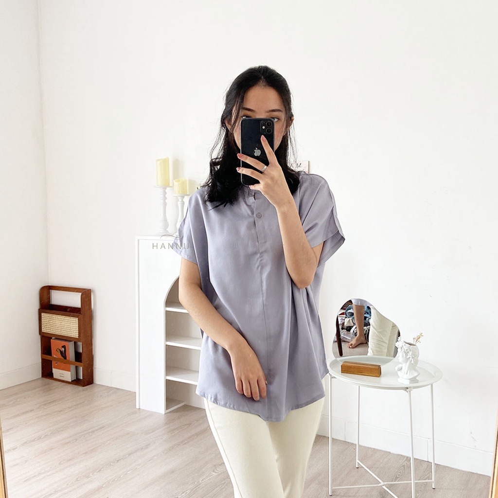 BLOUSE WANITA KERAH SHANGHAI | HANNU VHESA (5005)-Light Gray