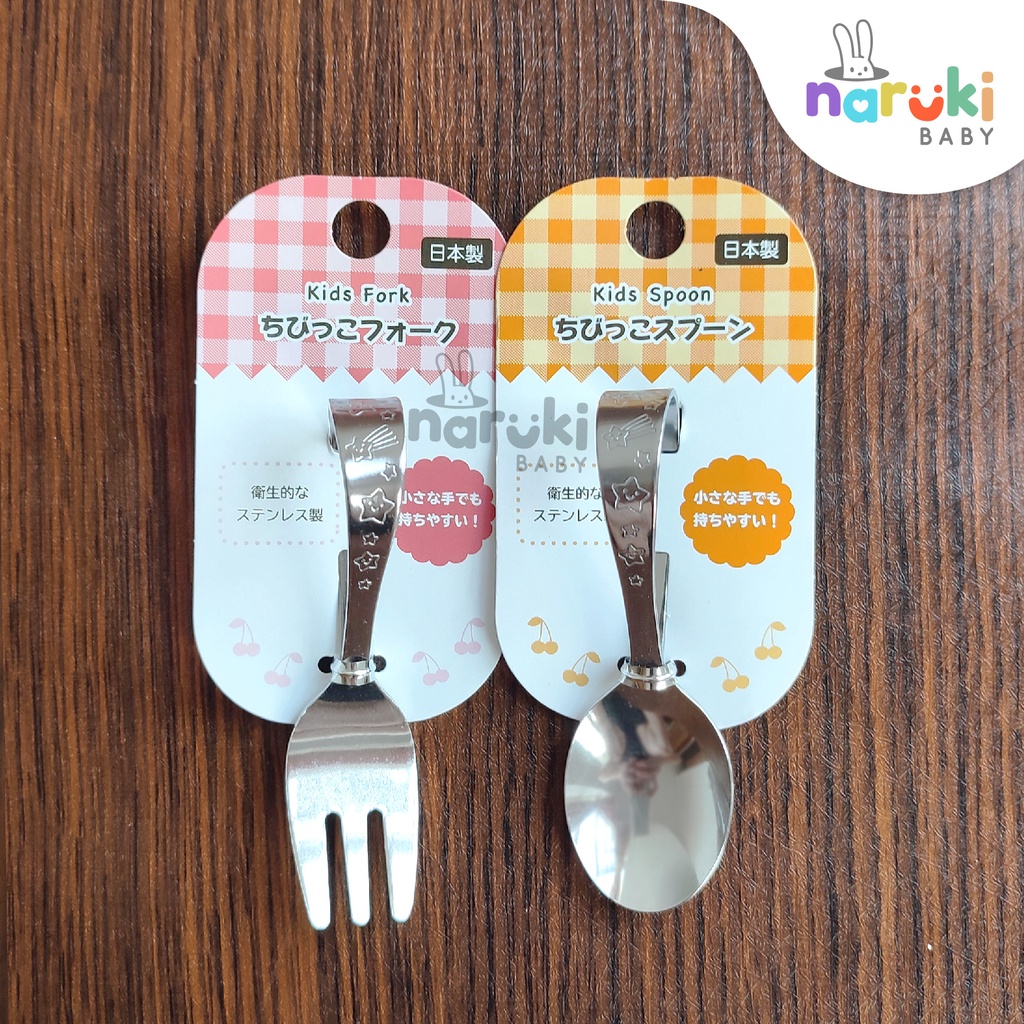 Sendok Garpu Makan Bayi Anak Stainless Feeding Spoon Fork Set Japan