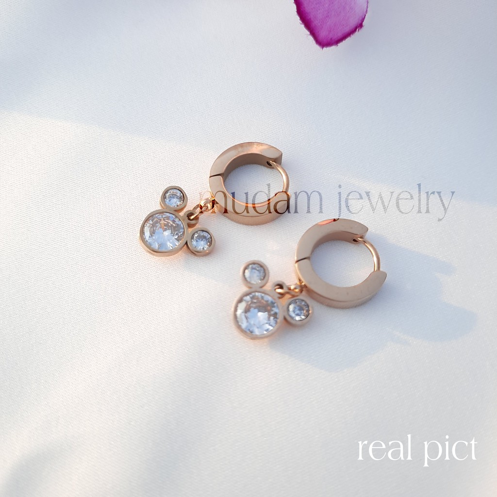 Anting Jepit Titanium Mouse Diamonds Artifisial Tersedia Warna Rosegold dan Gold