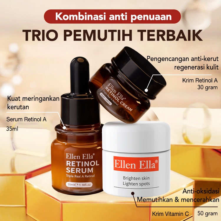 ELLEN ELLA Perbaikan kulit dimulai dengan triple retinol Morning C Night A Perawatan kulit Anti-penuaan Menghilangkan Kerut Fade Garis Halus Set EEMNS Cute Pumpkin