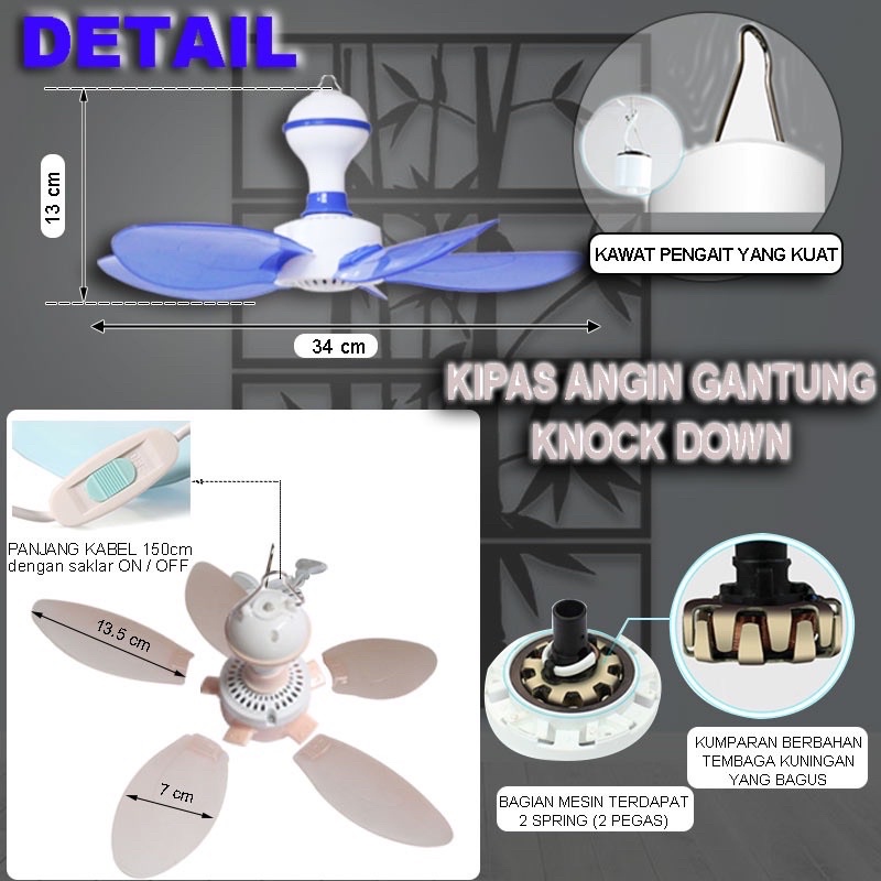 JIAMEI KIPAS ANGIN GANTUNG LUCU IMUT PINK BLUE MINI FAN 20WATT JM-520