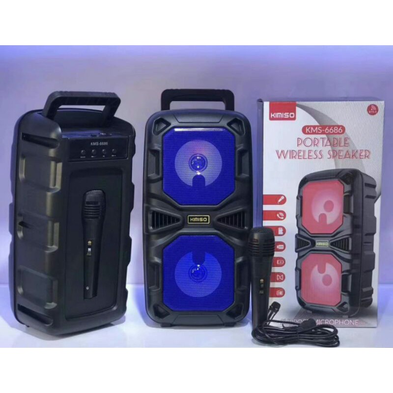 Speaker Portable Bluetooth KIMISO LED KMS6686 Free Microphone Karaoke Wireless Stereo KMS 6686