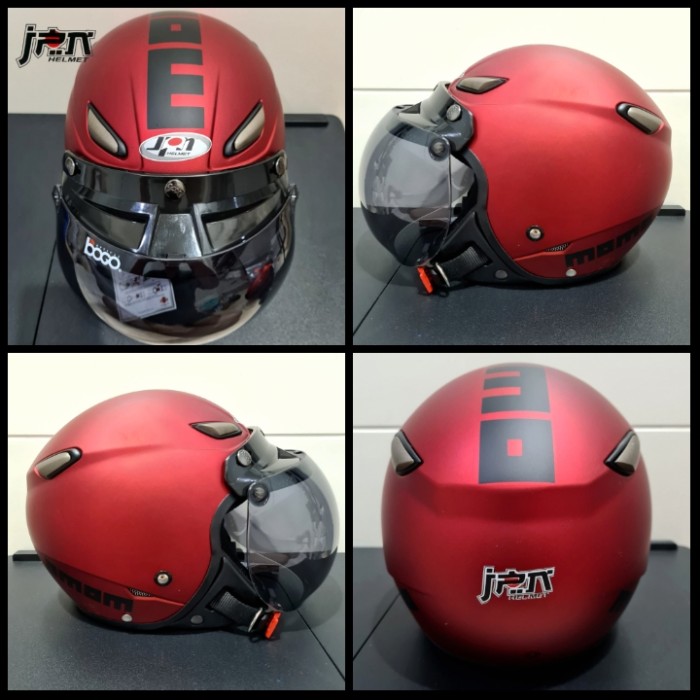 Helm JPN bogo retro momo merah maroon doff kaca bogo original pabrik