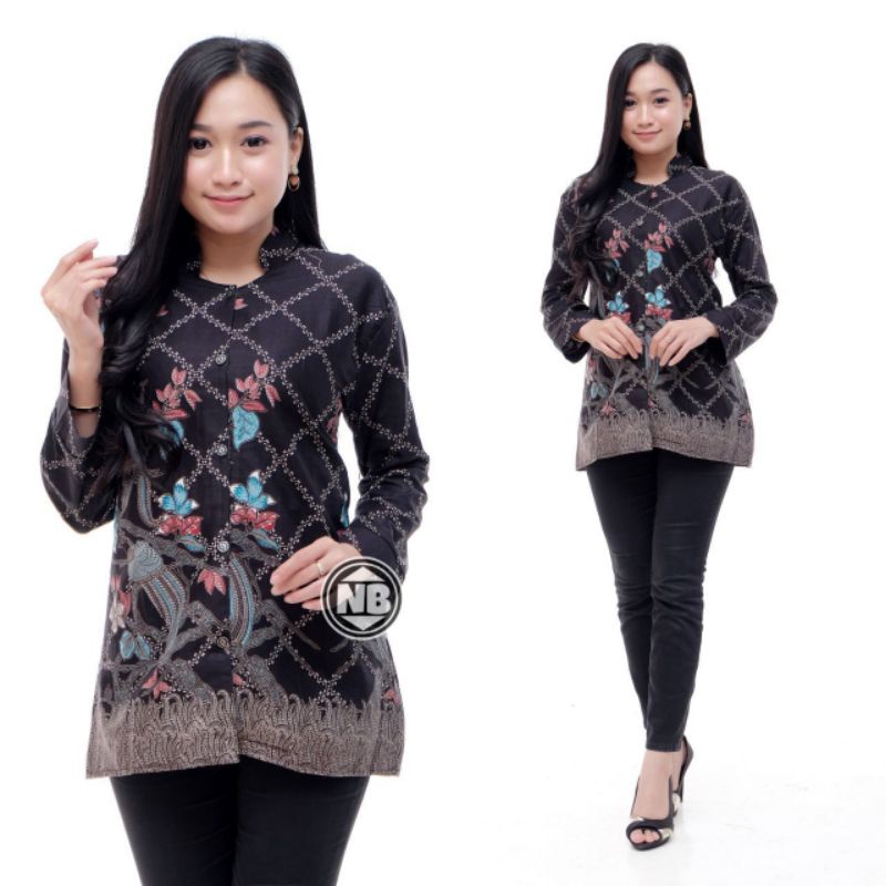 tey-17 Batik Wanita ASJ SA HRB026 Kenogo Kemeja Tosca Pendek-Model 2