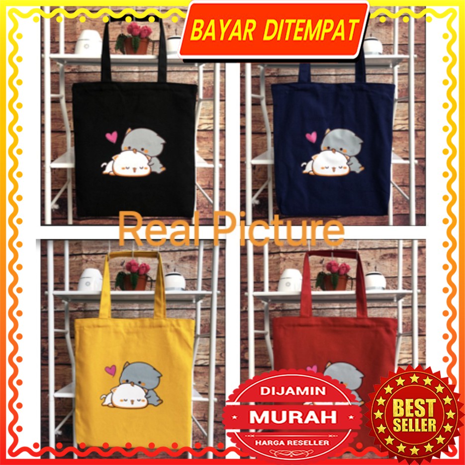 LJY52 SALE Tas Tote Impor Wanita Korea Kawaii Sablon Premium Two Cats Bag Murah TKM