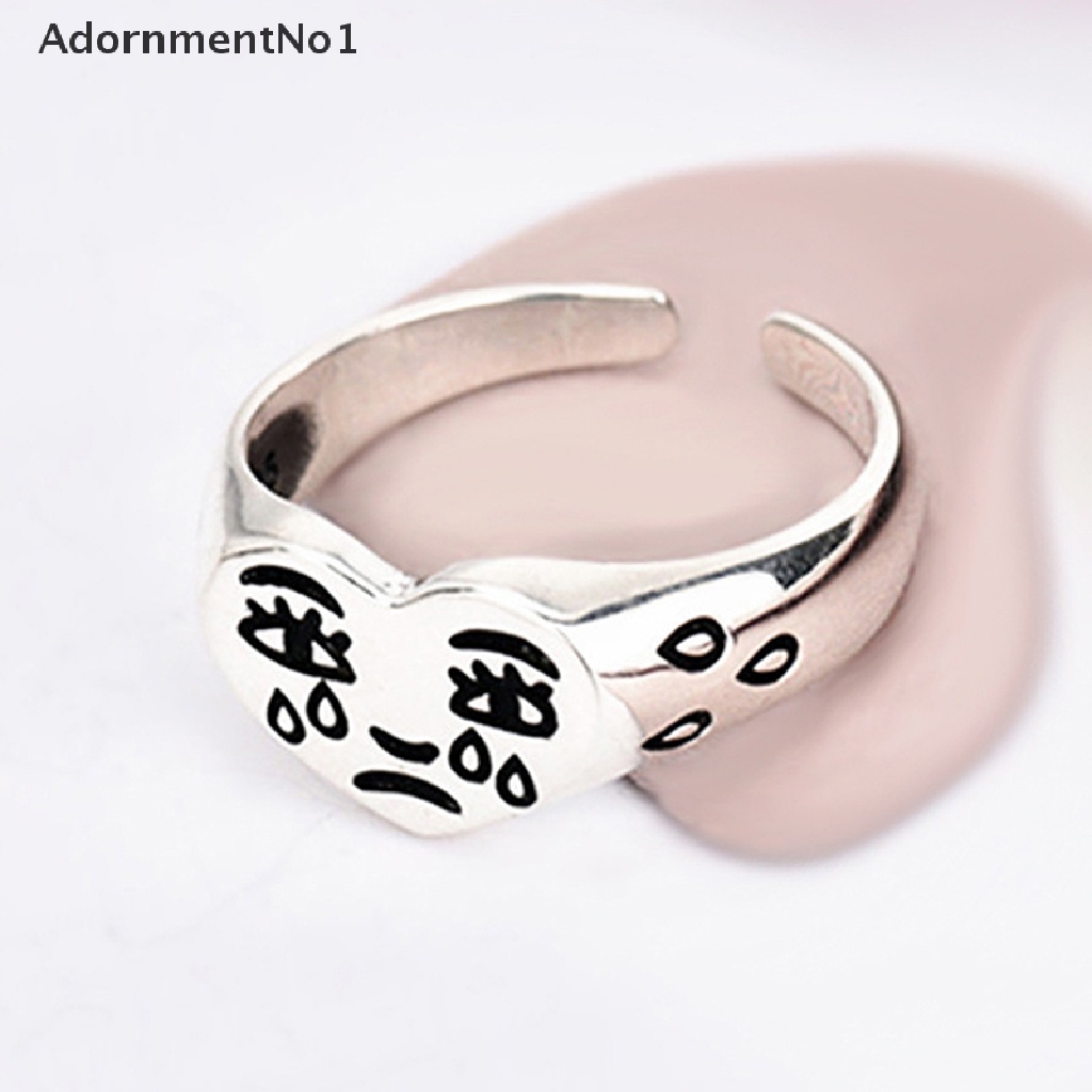 (AdornmentNo1) Cincin Silver Sterling 925 Motif Wajah Aksen Kristal + Air Mata Untuk Perhiasan Wanita