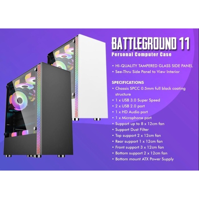 Casing BattleGround 11 White Gaming mATX Simbadda