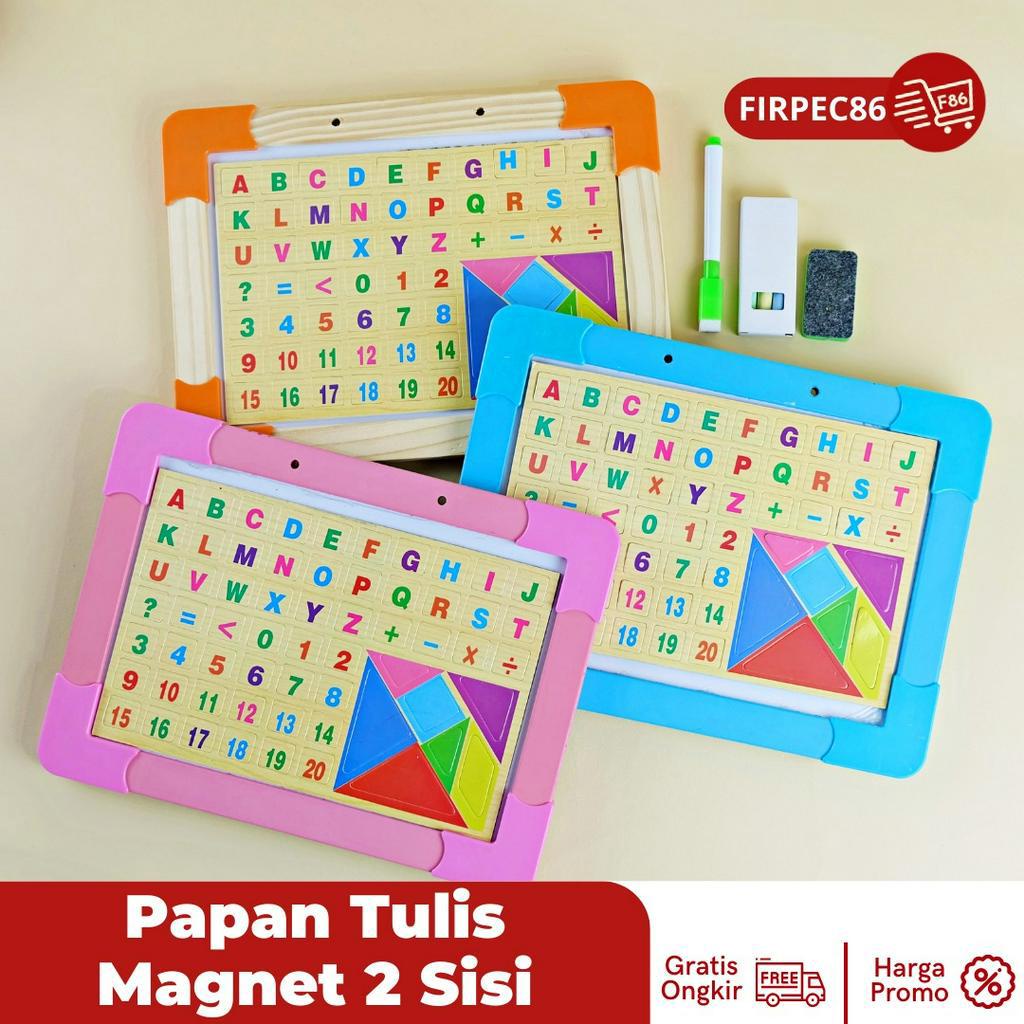 Papan Tulis 2 Sisi / Double Side Magnetic Alphabet / Whiteboard &amp; Blackboard