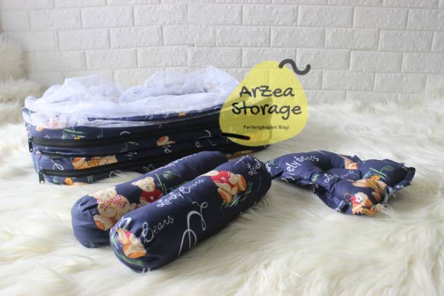 Kasur bayi kelambu set bantal guling lipat bears lovely navy